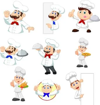 Set of cartoon chef on white background Stock Illustration