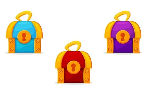 Set cartoon chests, colored isolated objects on white background Stock Illustration