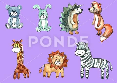 A set of cartoon children's animals Stock Illustration