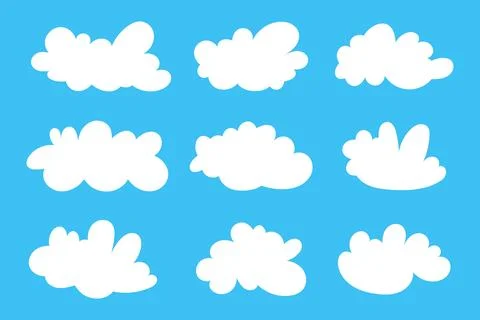 Set of cartoon cloud in a flat design. White cloud collection. Many white clouds Stock Illustration