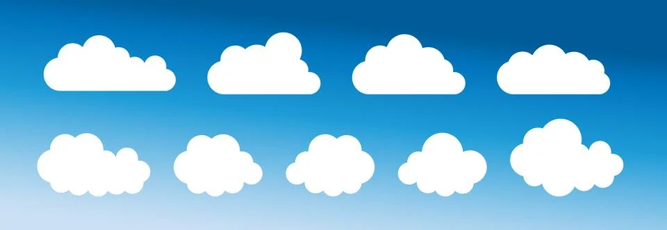 Set of cartoon cloud in a flat design. White cloud. Vector Stock Illustration
