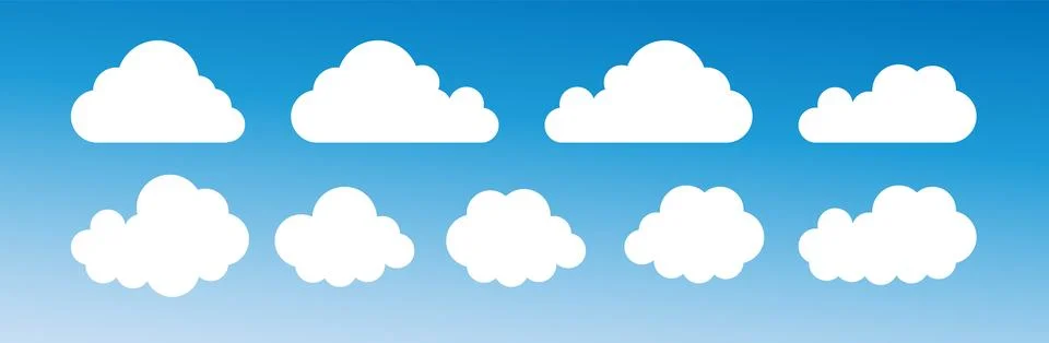 Set of cartoon cloud in a flat design. White cloud. Vector Stock Illustration