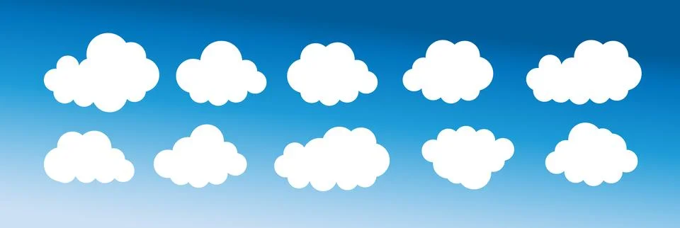 Set of cartoon cloud in a flat design. White cloud. Vector Stock Illustration