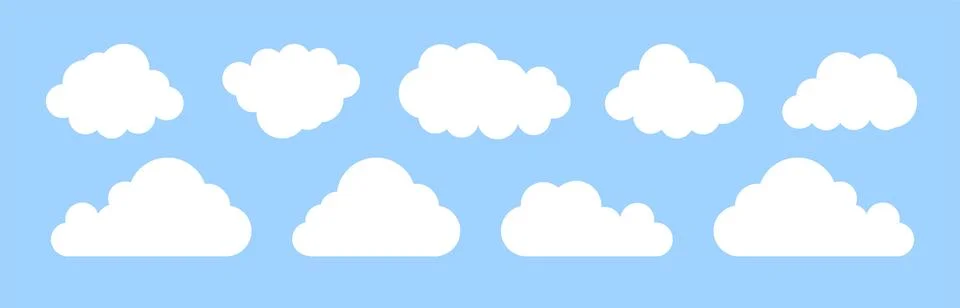 Set of cartoon cloud in a flat design. White cloud. Vector Stock Illustration