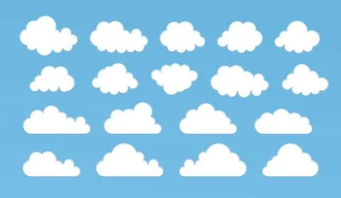 Set of cartoon cloud in a flat design. White cloud. Vector Stock Illustration