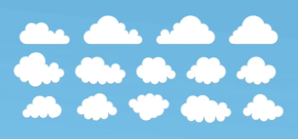 Set of cartoon cloud in a flat design. White cloud. Vector Stock Illustration