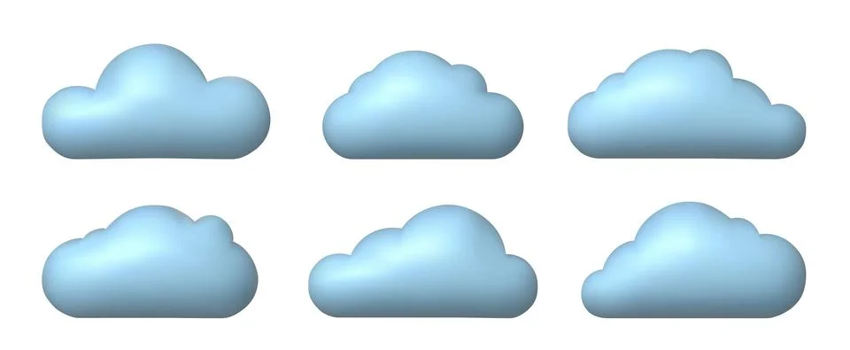 Set of cartoon clouds. 3d effect clouds icons. Volume clouds Stock Illustration
