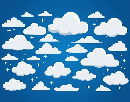 Set Of Cartoon Clouds Sky Background Stock Illustration
