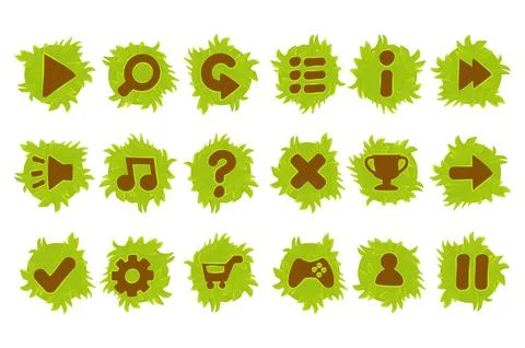 Set of cartoon colored buttons grass and ground for the game. Stock Illustration