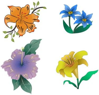 Set of cartoon colored flowers Illustrazione stock