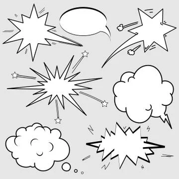 Set of Cartoon, Comic Speech Bubbles, Empty Dialog Clouds in Pop Art Style. Stock Illustration