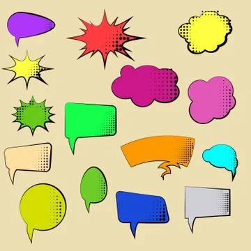 Set of Cartoon, Comic Speech Bubbles. Clouds with Halftone Dot in Pop Art Style 스톡 일러스트