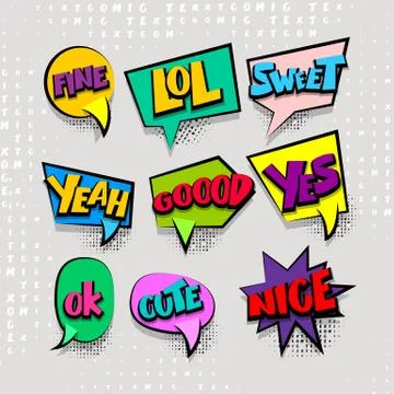 Set cartoon comic text colored cloud Stock Illustration