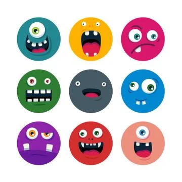 Set of cartoon cute monster faces. flat vector illustration Stock Illustration