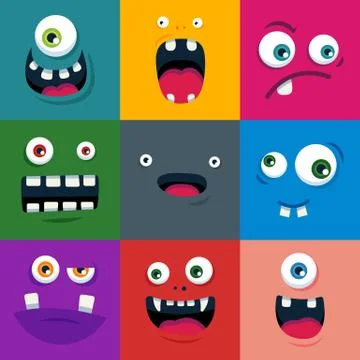 Set of cartoon cute monster faces. flat vector illustration Stock Illustration