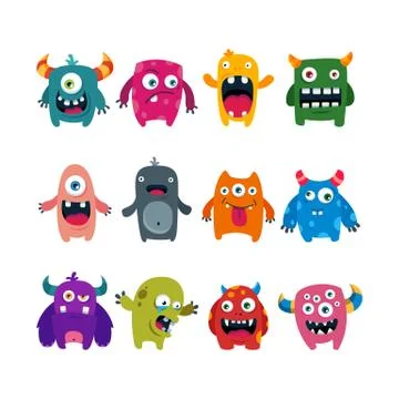 Set of cartoon cute monsters. flat vector illustration Stock Illustration