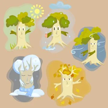 Set of Cartoon cute Trees. Vector Illustration. Green Trees. Stock Illustration