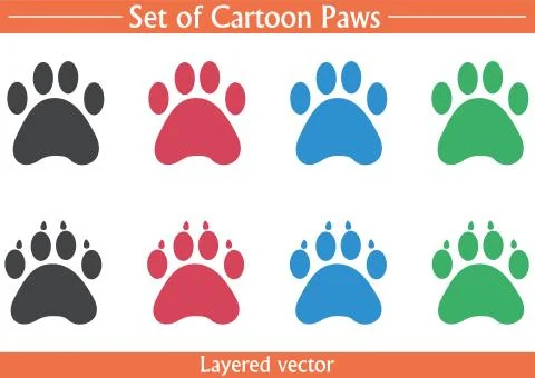 Set of Cartoon Dog Paws Vector Stock Illustration