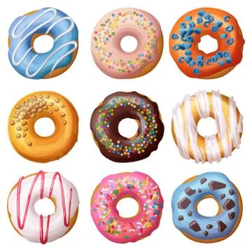 Set of cartoon donuts isolated on white background Stock Illustration