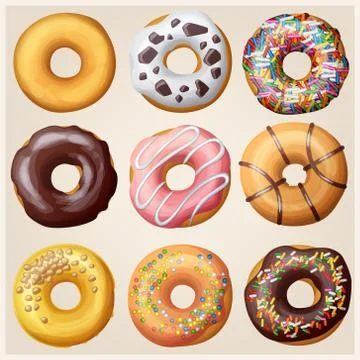 Set of cartoon donuts. Vector illustration Stock Illustration