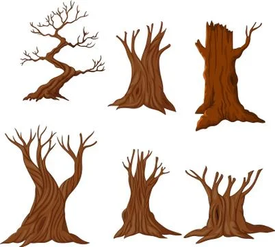 Set of cartoon dry trees Stock Illustration