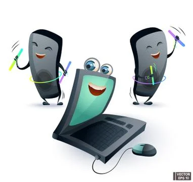 Set of cartoon electronics characters. Stock Illustration