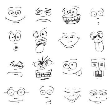 Set of cartoon emotion on faces Stock Illustration
