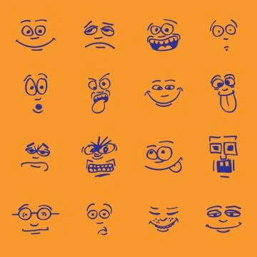 Set of cartoon emotion on faces Stock Illustration