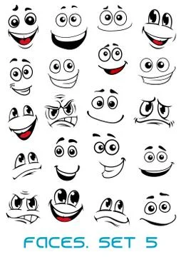 Set of cartoon faces with different expressions 스톡 일러스트