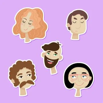 Set of cartoon faces of people with different emotions. Stock Illustration