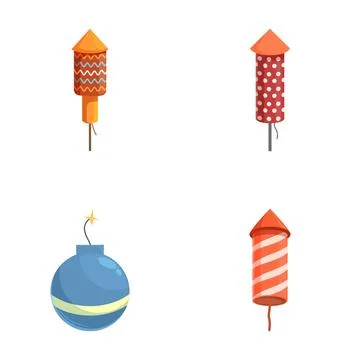 Set of cartoon firework rockets and bomb Stock Illustration
