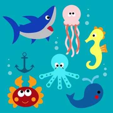 Set with cartoon fishs Stock Illustration