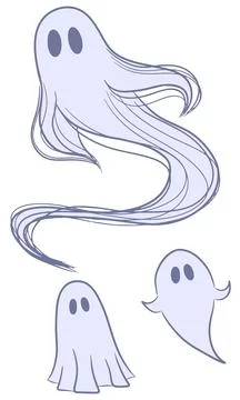 Set of cartoon flat hand drawn ghosts. Spooky Halloween symbols icons. Stock Illustration