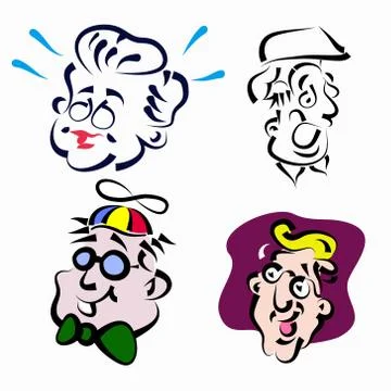 Set of Cartoon funny faces Stock Illustration
