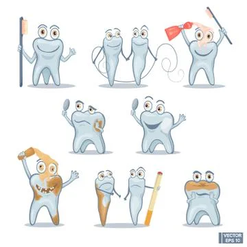 Set of cartoon funny teeth. Stock Illustration