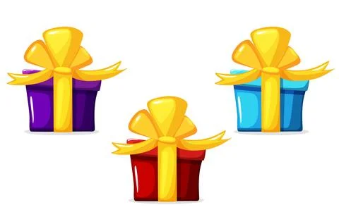 Set Cartoon Gift Boxes, isolated objects on white background Stock Illustration