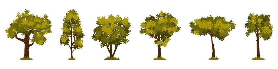Set of cartoon green tree icon Stock Illustration