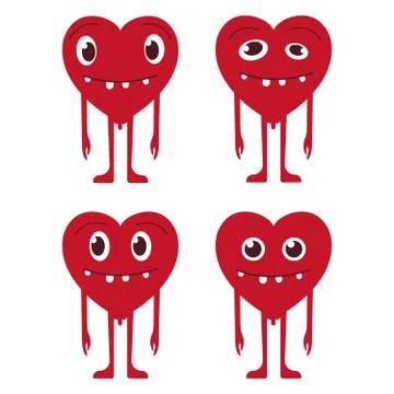 A set of cartoon heart patch badges Stock Illustration