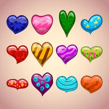 Set with cartoon hearts Stock Illustration