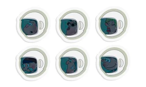 Set of cartoon helmets with astronauts. Vector illustration in the form of st Illustrazione stock