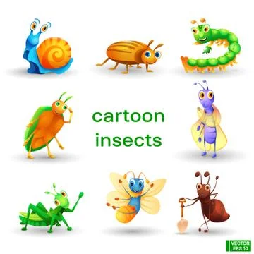 Set of cartoon insects characters. Stockillustratie