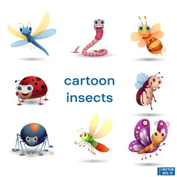 Set of cartoon insects characters. Stock Illustration