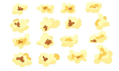 Set cartoon kernels popcorn and pop corn snack. Collection tasty icon grain m Stock Illustration