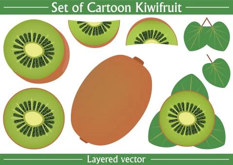 Set of Cartoon Kiwi Vector Stock Illustration