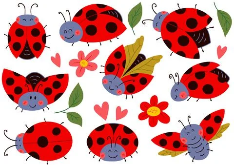 A set of cartoon ladybug Stock Illustration