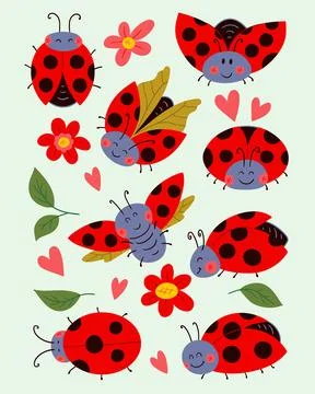 A set of cartoon ladybug Stock Illustration