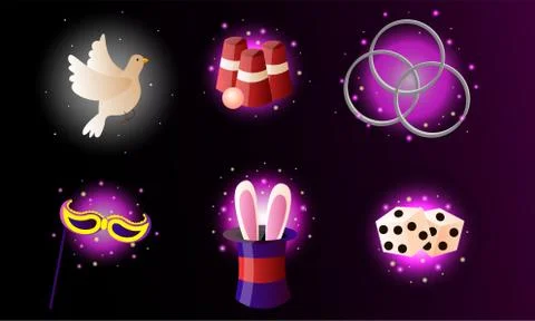Set of cartoon magic objects for doing miracles and surprises vector Stock Illustration