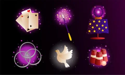 Set of cartoon magic objects for doing miracles and surprises vector Illustrazione stock