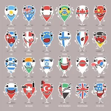 Set of Cartoon Map Pointers With Expressions Stock Illustration