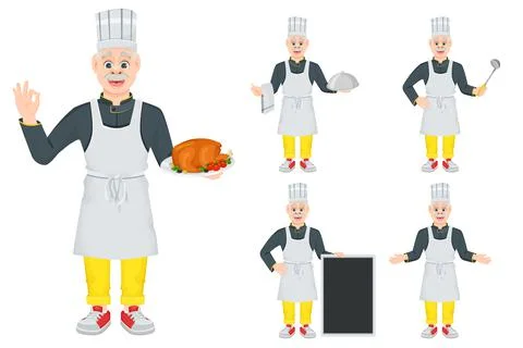 Set of cartoon old chef man Stock Illustration